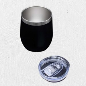 Personalized laser-engraved stainless steel wine tumbler with a custom name design and a secure leak-proof lid.